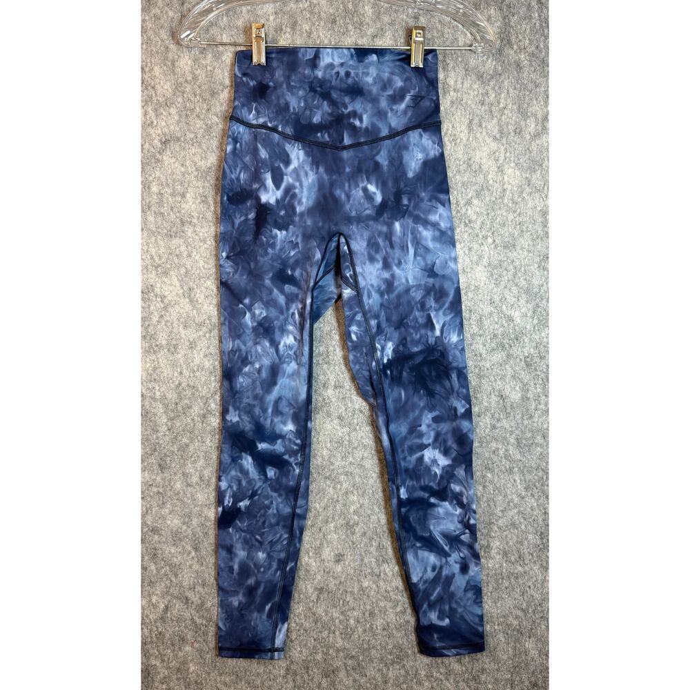 GymShark Womens High Waisted Blue Tie Dye Stretch Cropped Leggings - Small